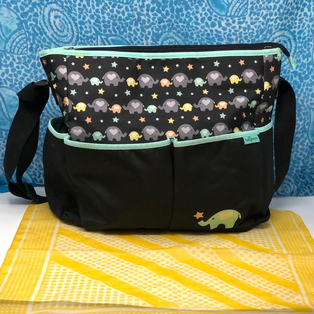 Babyboom Black and teal Elephant tote Diaper bag